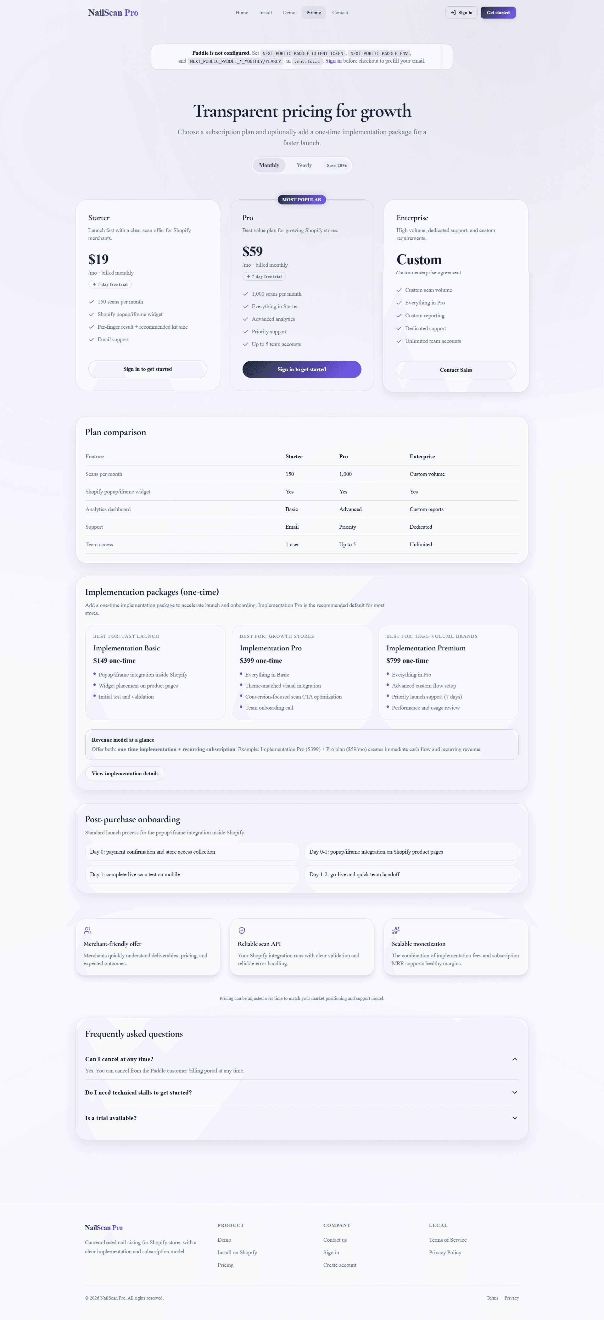 NailScan pricing screen